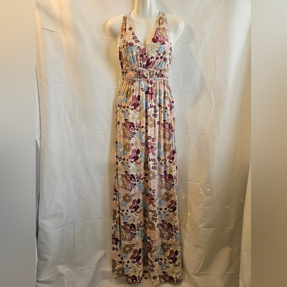 Japna Floral Boho Maxi Dress XS Deep V Neck Empire Waist Cottagecore